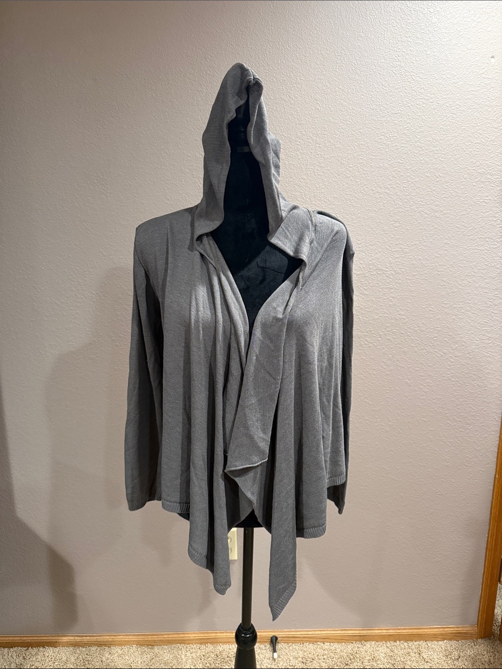 Hooded Draped Open-Front Cardigan - Gray